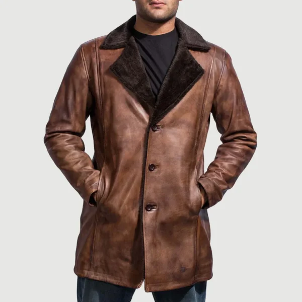 Cinnamon Distressed Leather Fur Coat - Image 2