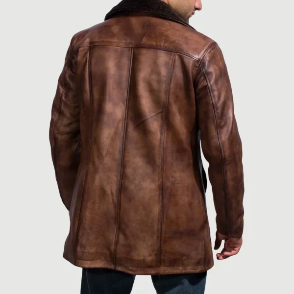 Cinnamon Distressed Leather Fur Coat - Image 4